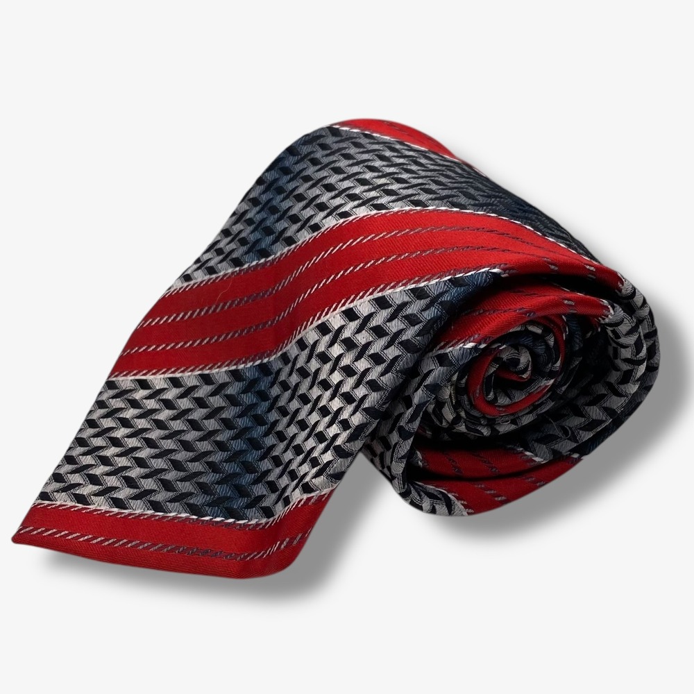 Borrelli Necktie Red Striped Geometric Pattern Business Career Hand Stitched 60"